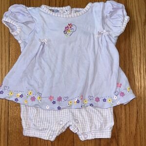 Baby Connection VTG 1pc‎ Girl 3-6 Mths Purple Dress Outfit Flowers Embroidered